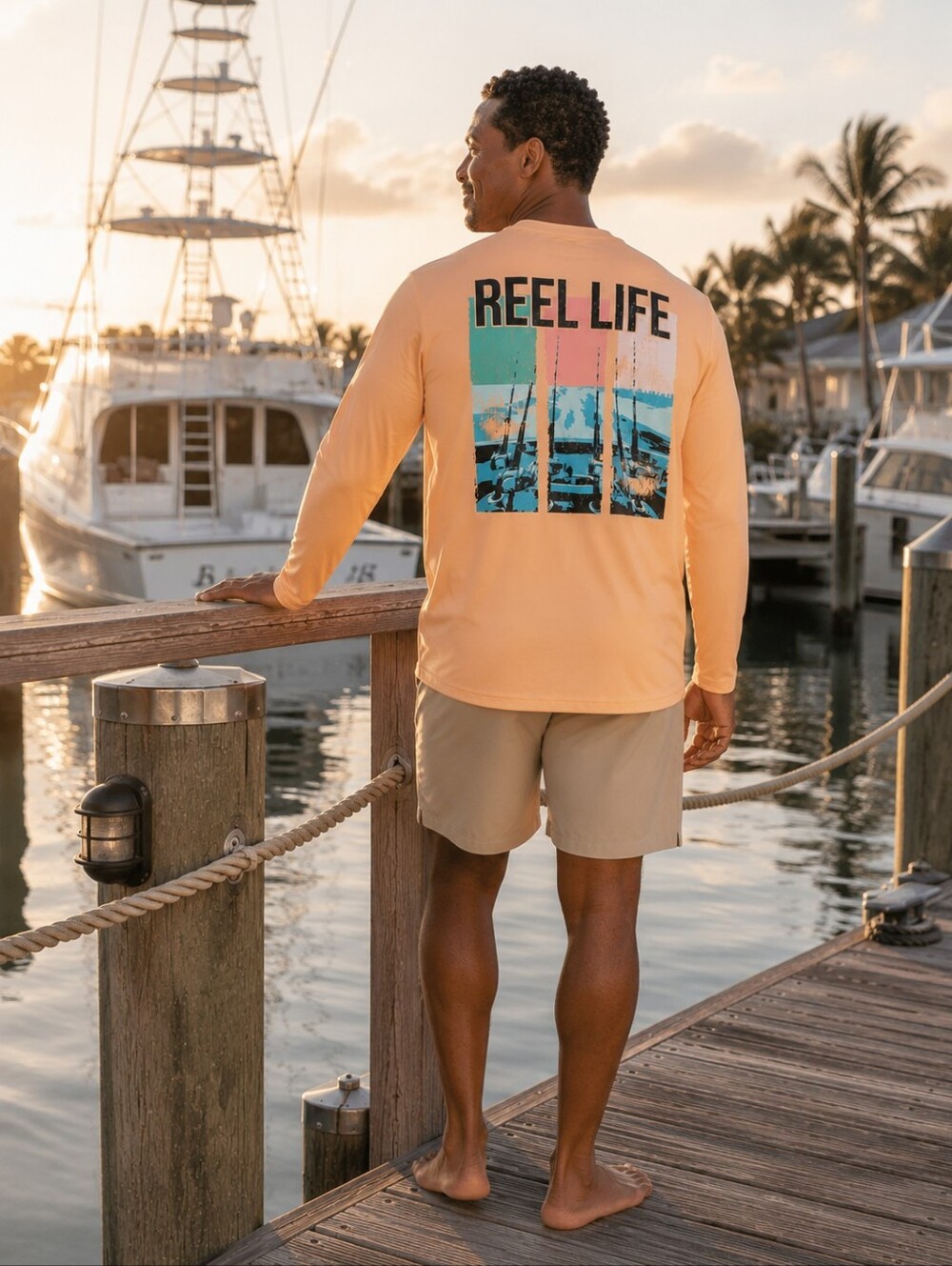 Reel Life UPF 50 Sun Defender Fishing Shirt L Peach UV Performance Long Sleeve
